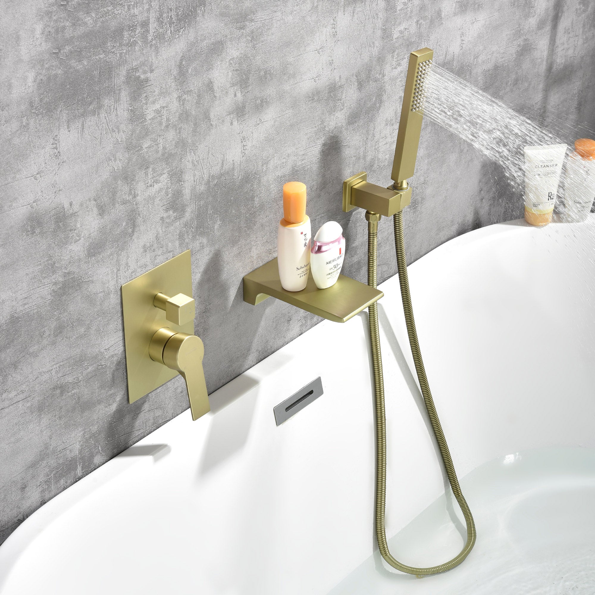 Waterfall Wall Mounted Bathtub Faucet with Hand Shower