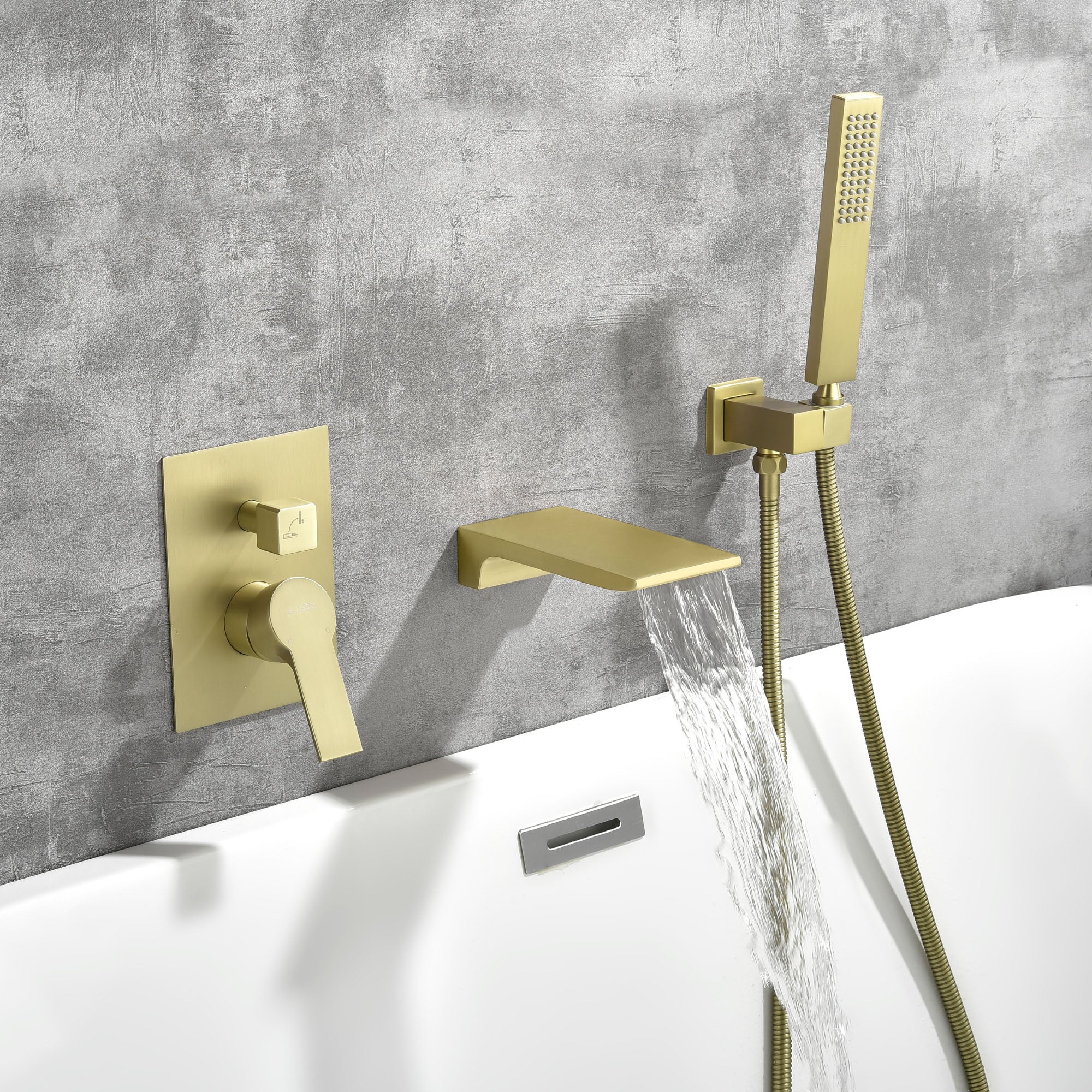 Waterfall Wall Mounted Bathtub Faucet with Hand Shower