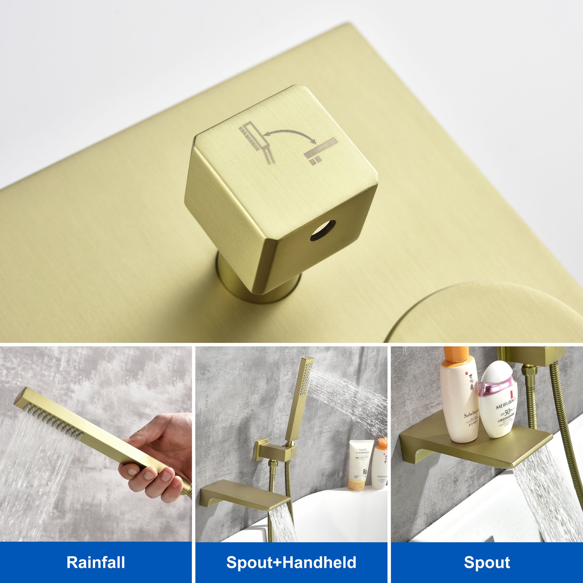 Waterfall Wall Mounted Bathtub Faucet with Hand Shower