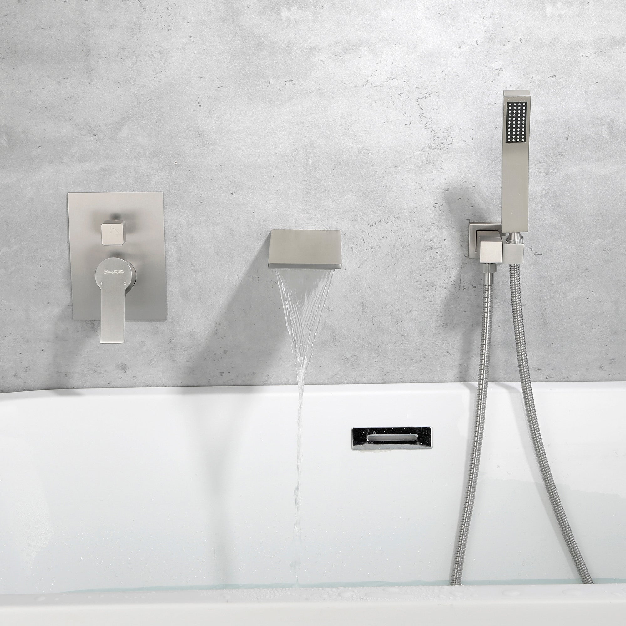 Waterfall Wall Mounted Bathtub Faucet with Hand Shower