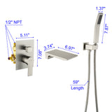 Waterfall Wall Mounted Bathtub Faucet with Hand Shower
