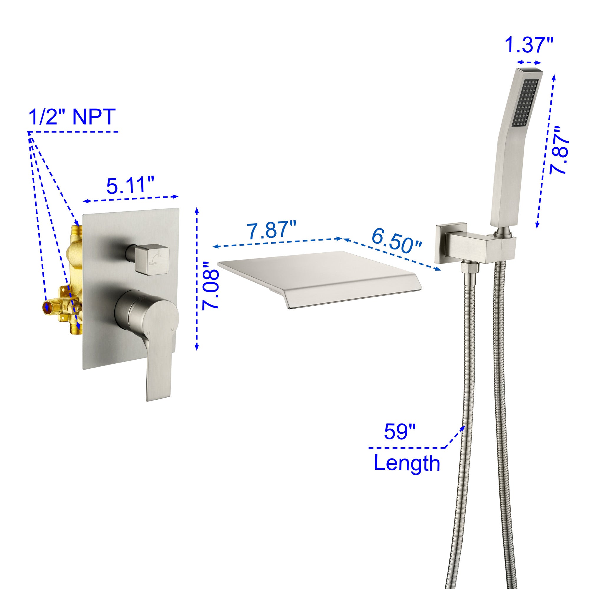 Waterfall Tub Faucet Wall Mount Roman Tub Filler
