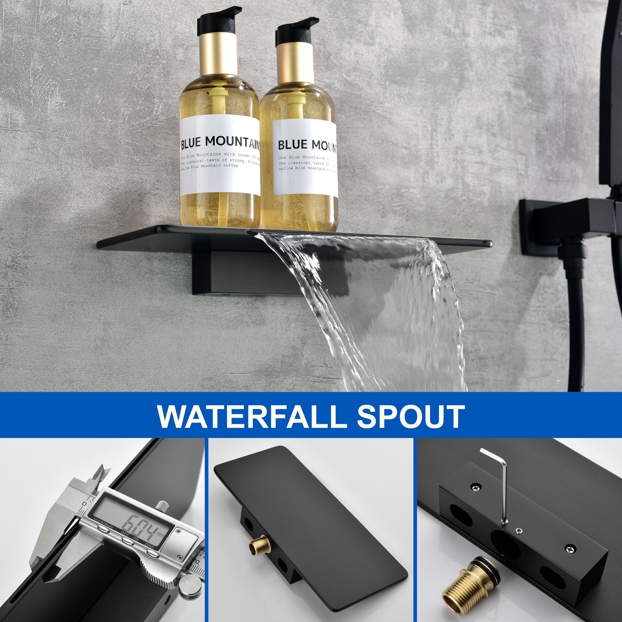 Waterfall Spout Wall Mounted Roman Tub Faucet with Handheld shower Modern Single Handle Tub Filler Solid Brass