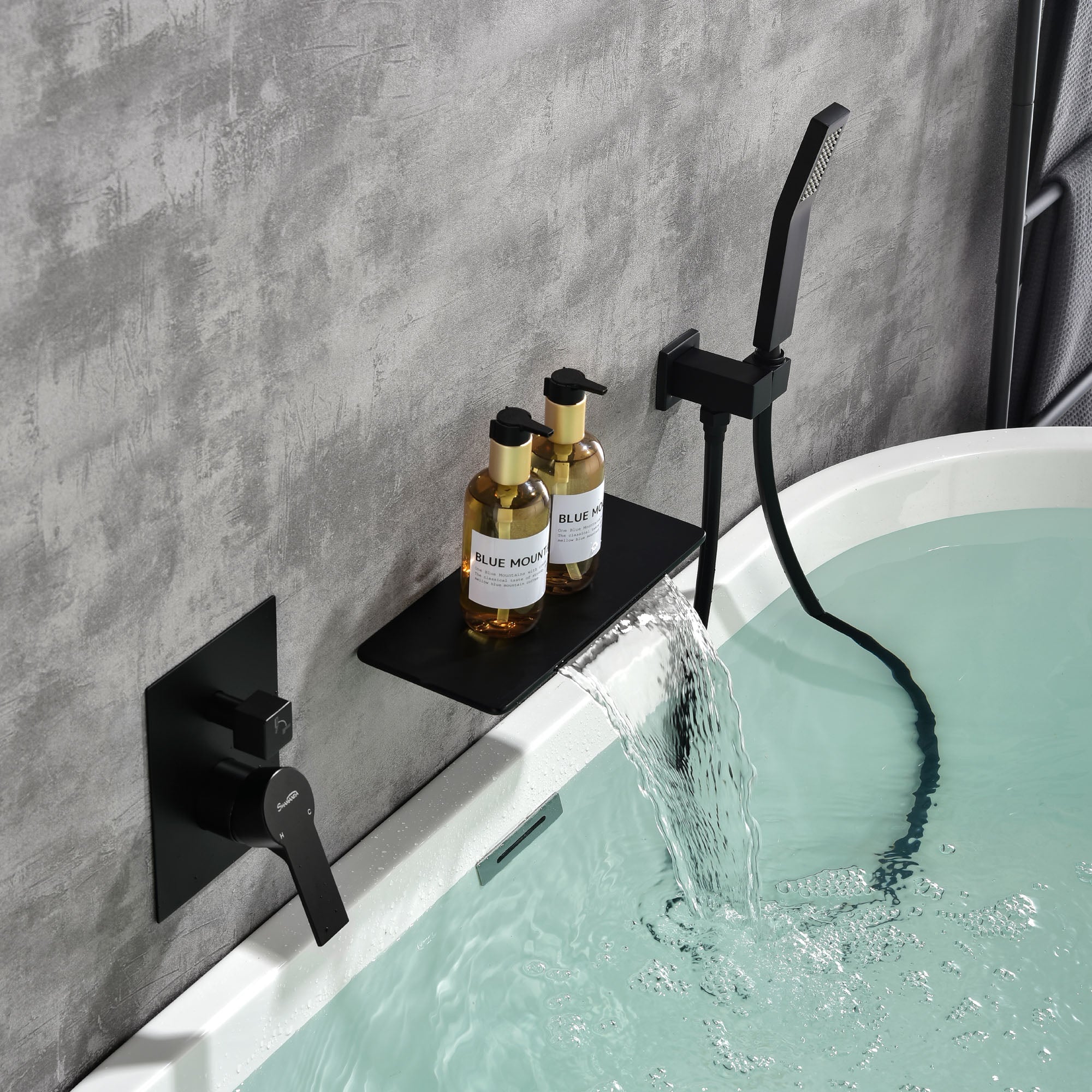 Wall Mount Tub Filler with Hand Shower, Single Handle Brass Tub Shower Faucet Set