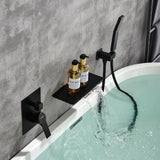 Waterfall Spout Wall Mounted Roman Tub Faucet with Handheld shower Modern Single Handle Tub Filler Solid Brass