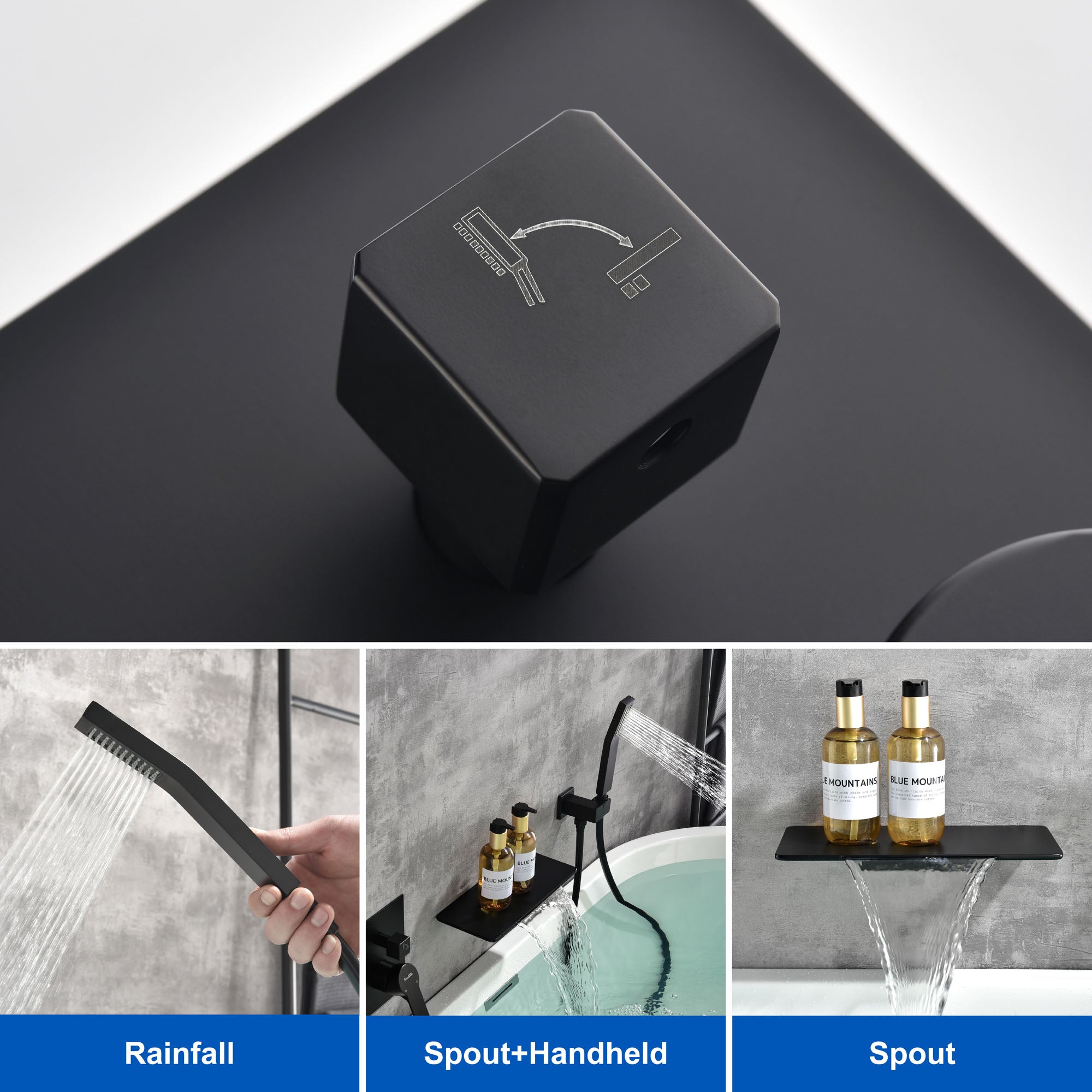 Wall Mount Tub Filler with Hand Shower, Single Handle Brass Tub Shower Faucet Set