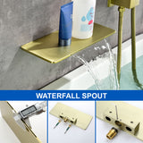 Waterfall Spout Wall Mounted Roman Tub Faucet with Handheld shower Modern Single Handle Tub Filler Solid Brass