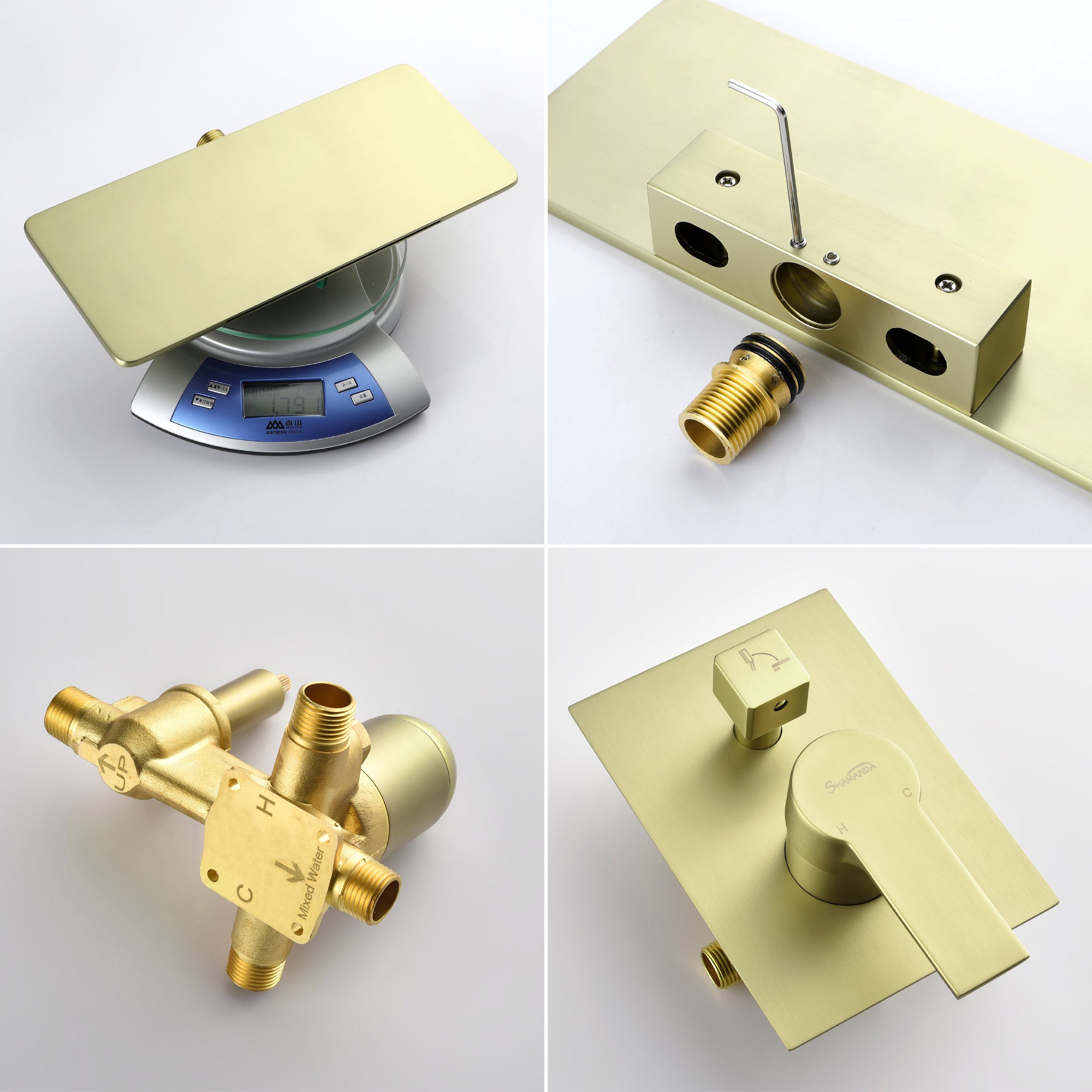 Waterfall Spout Wall Mounted Roman Tub Faucet with Handheld shower Modern Single Handle Tub Filler Solid Brass
