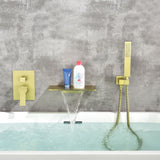 Waterfall Spout Wall Mounted Roman Tub Faucet with Handheld shower Modern Single Handle Tub Filler Solid Brass