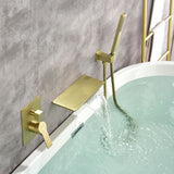 Waterfall Spout Wall Mounted Roman Tub Faucet with Handheld shower Modern Single Handle Tub Filler Solid Brass