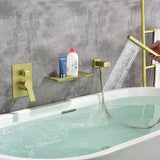 Waterfall Spout Wall Mounted Roman Tub Faucet with Handheld shower Modern Single Handle Tub Filler Solid Brass