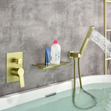Waterfall Spout Wall Mounted Roman Tub Faucet with Handheld shower Modern Single Handle Tub Filler Solid Brass