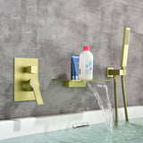 Waterfall Spout Wall Mounted Roman Tub Faucet with Handheld shower Modern Single Handle Tub Filler Solid Brass