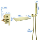 Waterfall Spout Wall Mounted Roman Tub Faucet with Handheld shower Modern Single Handle Tub Filler Solid Brass