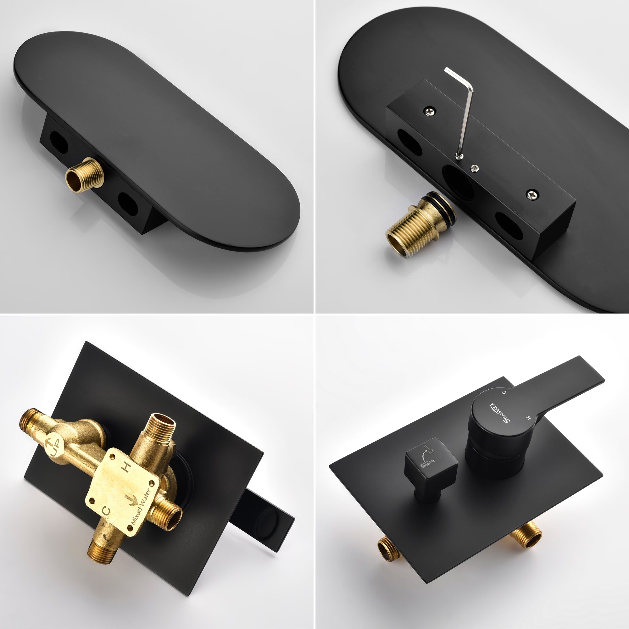 Waterfall Spout Wall Mounted Roman Tub Faucet with Handheld shower Modern Single Handle Tub Filler Solid Brass