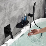 Waterfall Spout Wall Mounted Roman Tub Faucet with Handheld shower Modern Single Handle Tub Filler Solid Brass