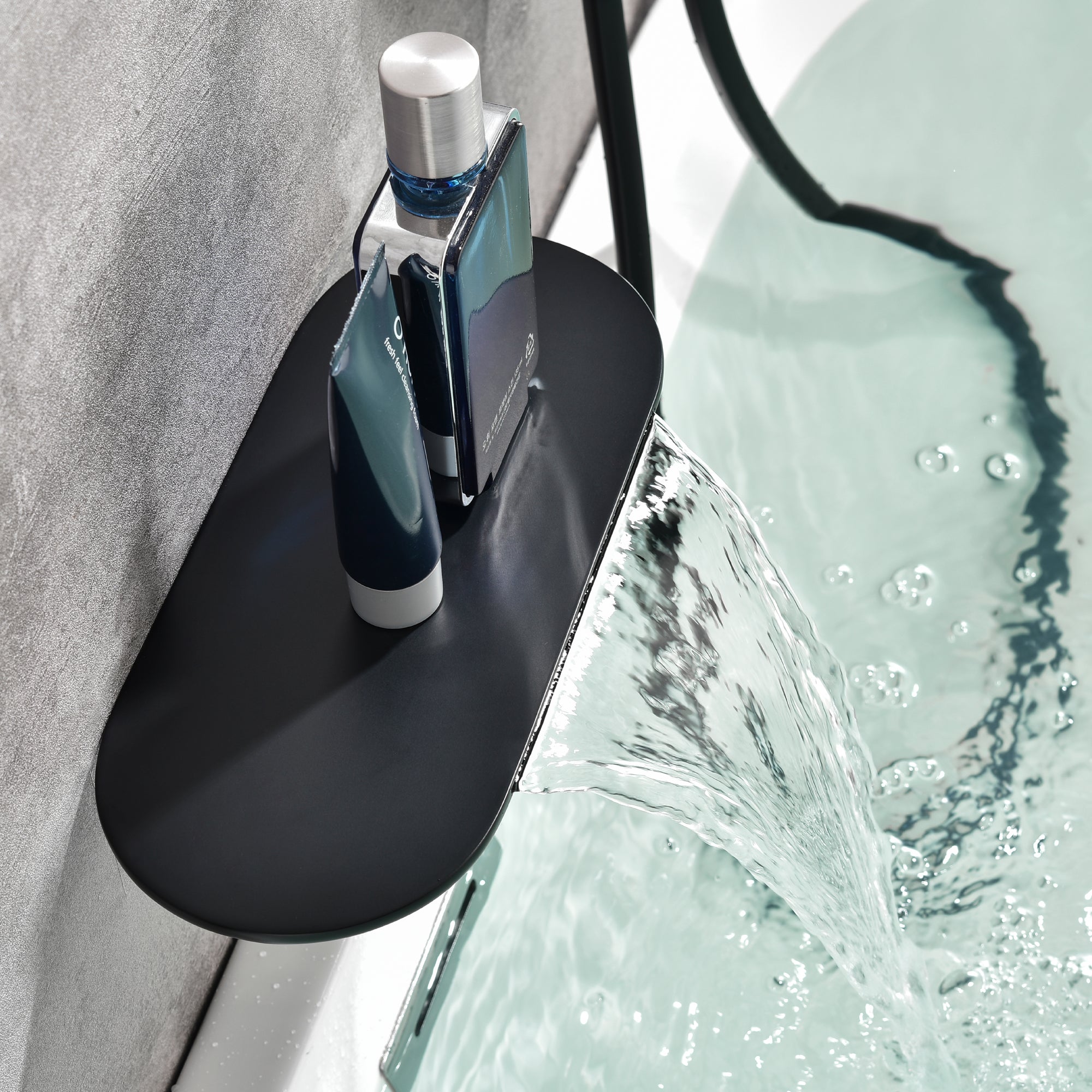 Waterfall Spout Wall Mounted Roman Tub Faucet with Handheld shower Modern Single Handle Tub Filler Solid Brass