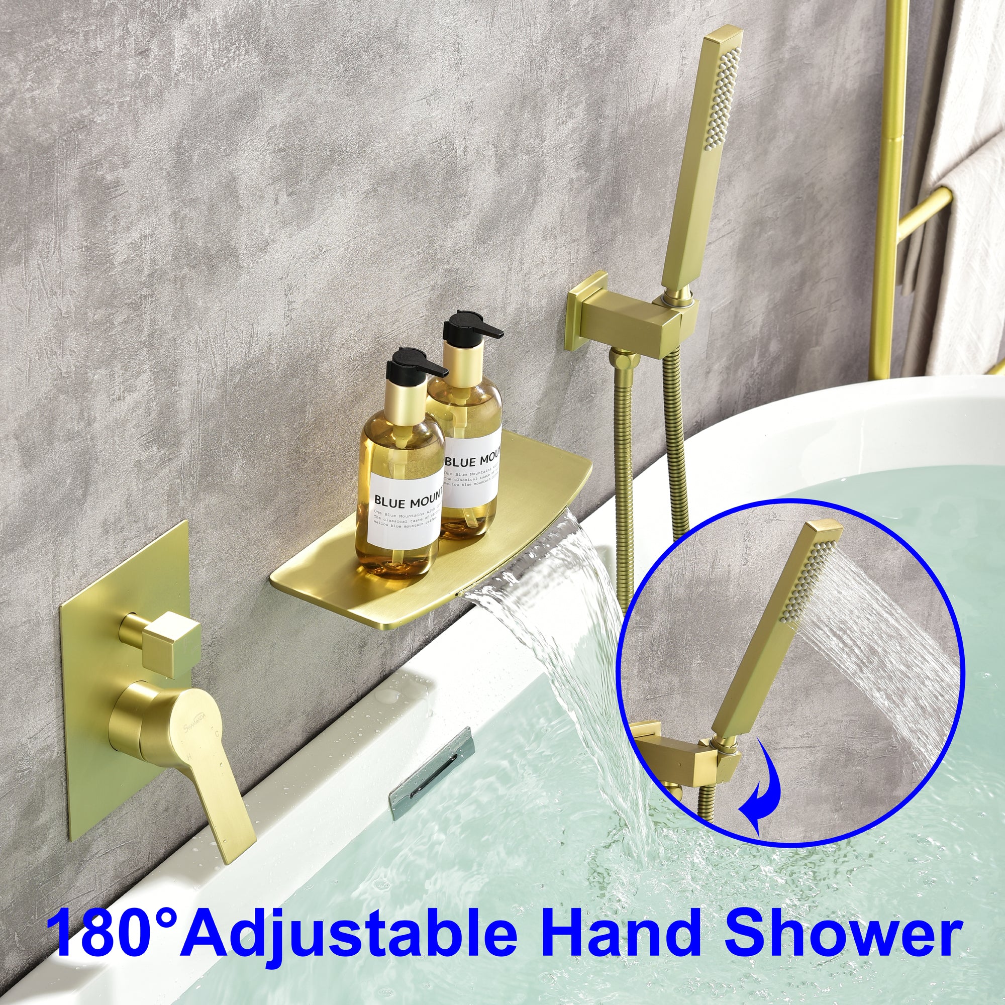 Wall Mount Tub Filler with Hand Shower, Single Handle Brass Tub Shower Faucet Set