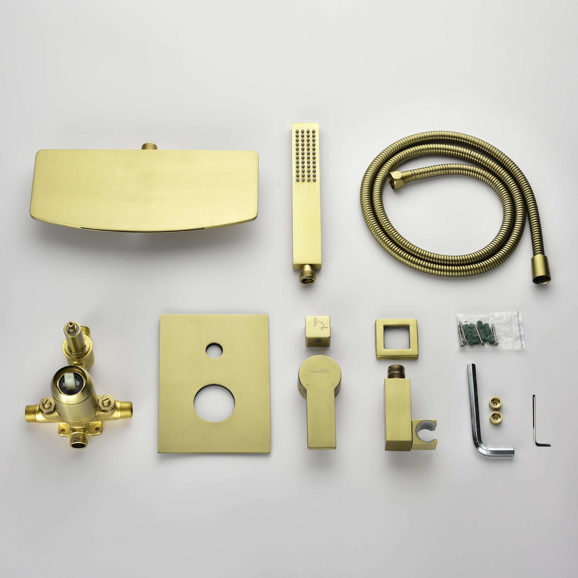 Wall Mount Tub Filler with Hand Shower, Single Handle Brass Tub Shower Faucet Set