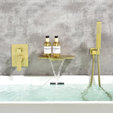 Wall Mount Tub Filler with Hand Shower, Single Handle Brass Tub Shower Faucet Set