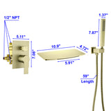 Wall Mount Tub Filler with Hand Shower, Single Handle Brass Tub Shower Faucet Set