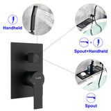 Waterfall Spout Wall Mounted Roman Tub Faucet with Handheld shower Modern Single Handle Tub Filler Solid Brass