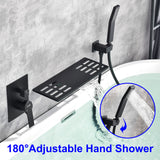 Waterfall Spout Wall Mounted Roman Tub Faucet with Handheld shower Modern Single Handle Tub Filler Solid Brass