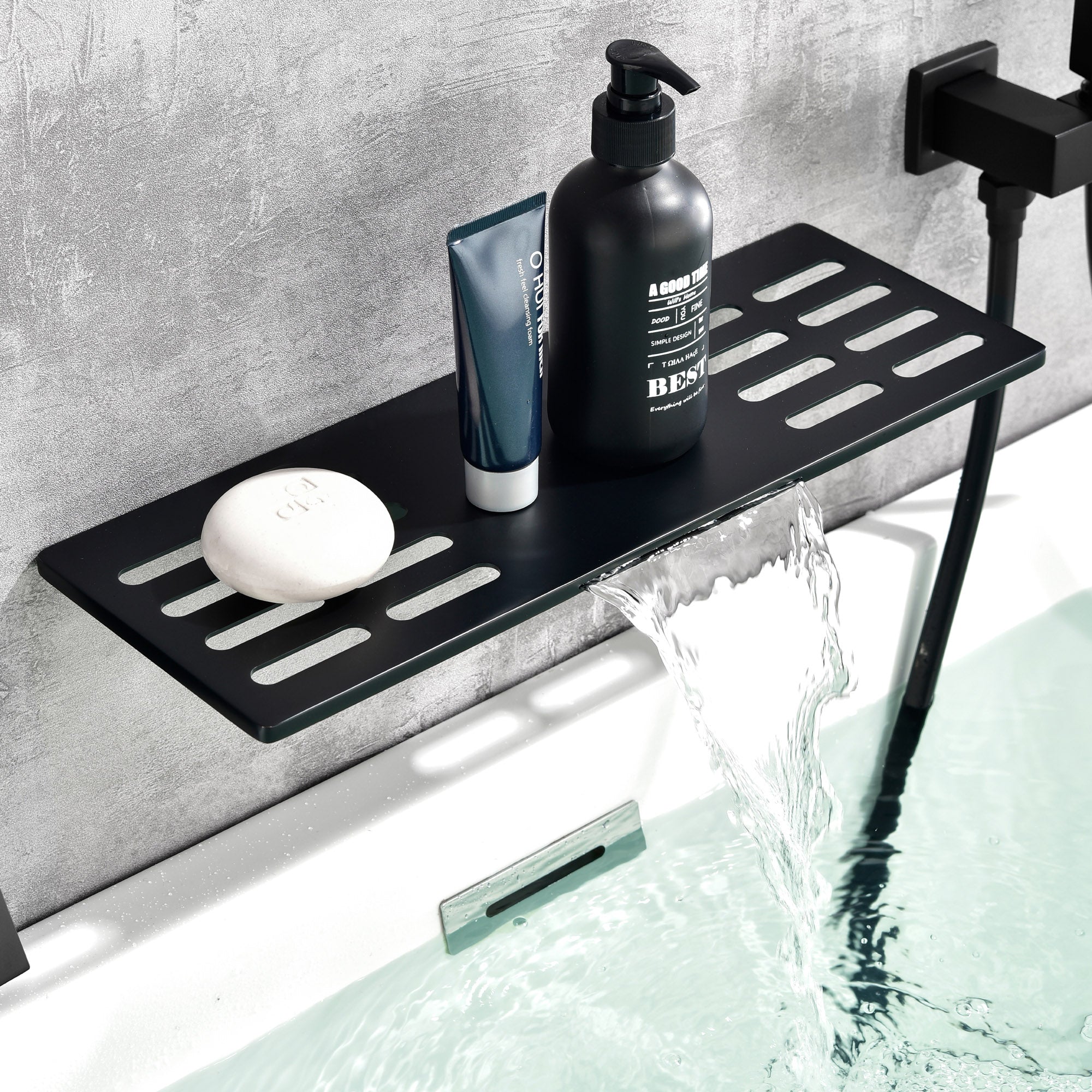 Waterfall Spout Wall Mounted Roman Tub Faucet with Handheld shower Modern Single Handle Tub Filler Solid Brass