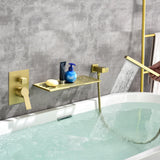 Waterfall Spout Wall Mounted Roman Tub Faucet with Handheld shower Modern Single Handle Tub Filler Solid Brass