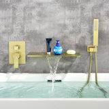 Waterfall Spout Wall Mounted Roman Tub Faucet with Handheld shower Modern Single Handle Tub Filler Solid Brass