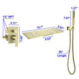 Waterfall Spout Wall Mounted Roman Tub Faucet with Handheld shower Modern Single Handle Tub Filler Solid Brass