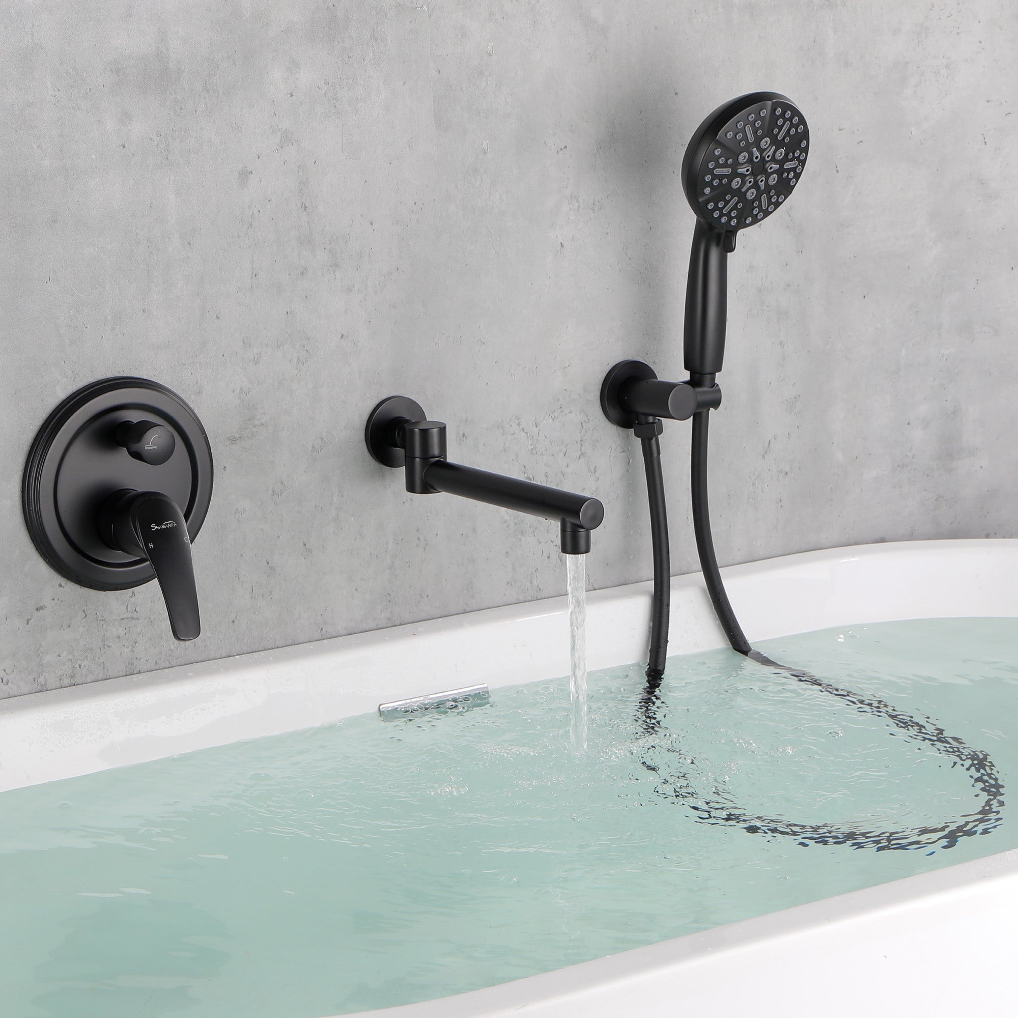 Modern  Waterfall Spout Wall Mountedwith Handheld shower