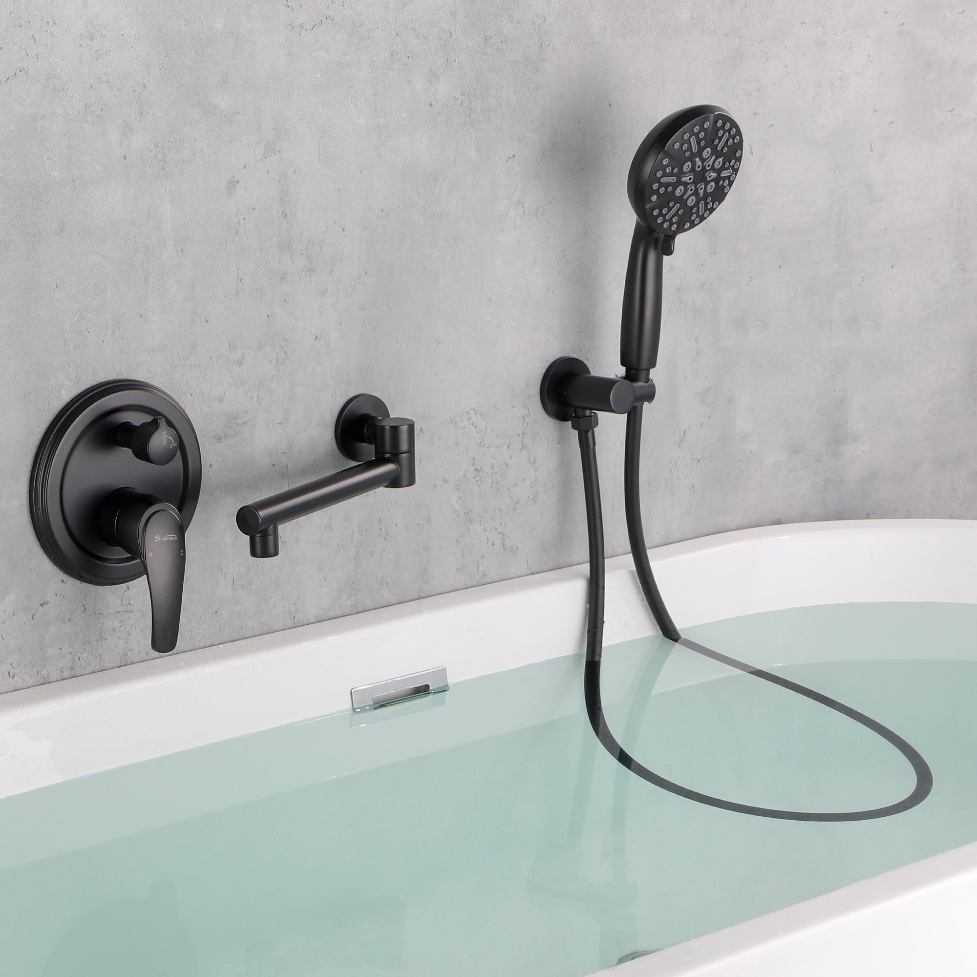 Modern  Waterfall Spout Wall Mountedwith Handheld shower