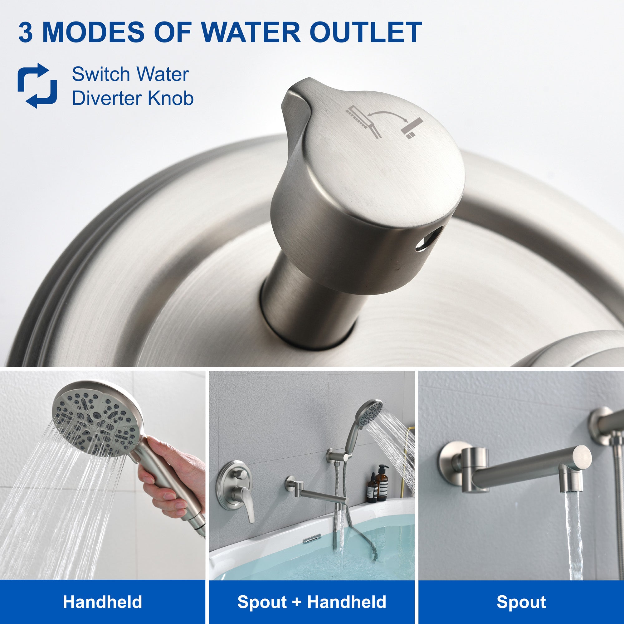 Modern  Waterfall Spout Wall Mountedwith Handheld shower