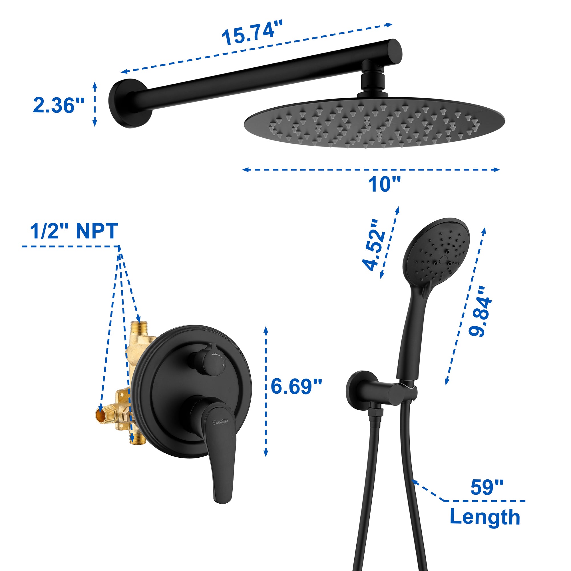 Shower System, Shower Faucets Sets Complete with High Pressure 10" Rain Shower Head and 5-Setting Handheld Shower Head
