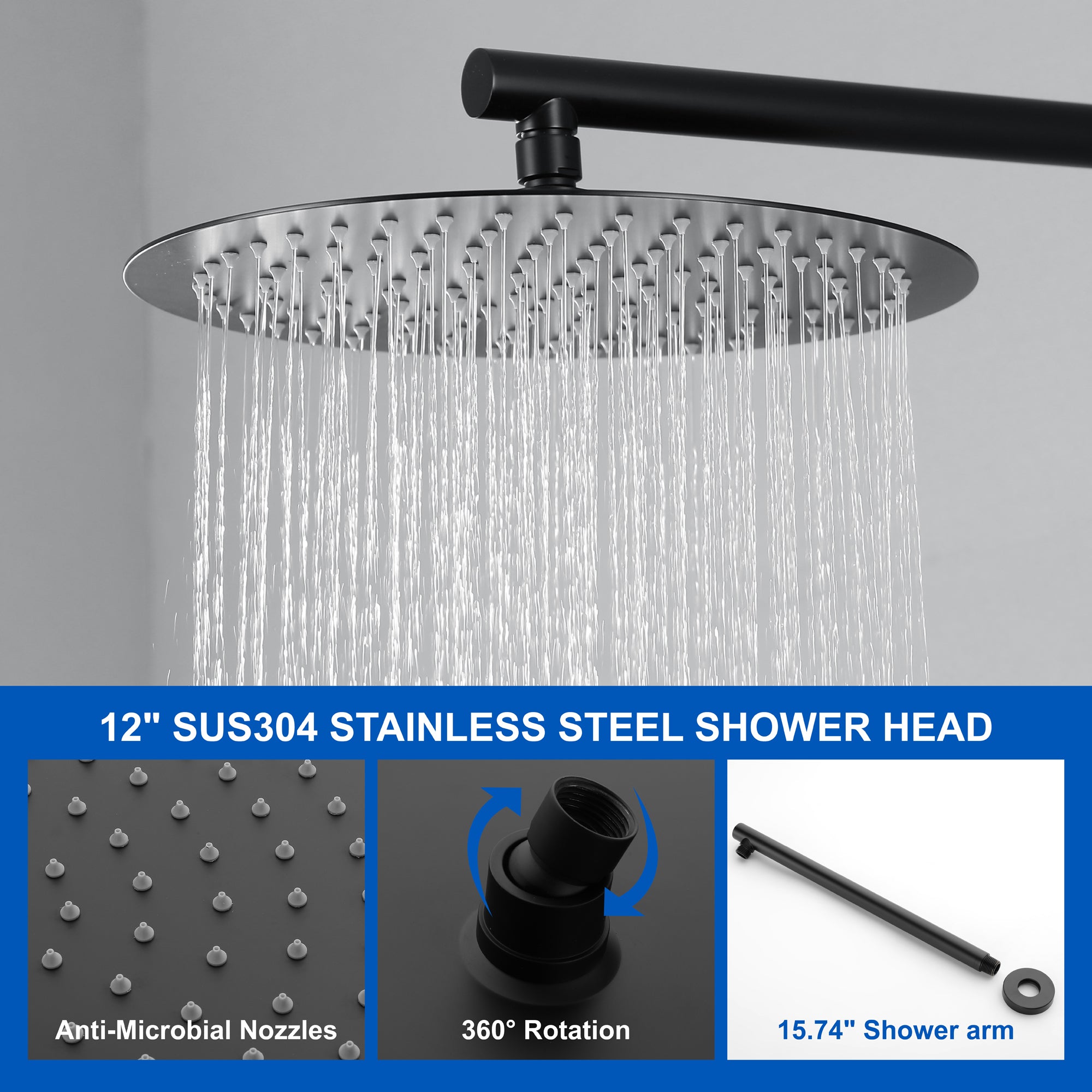 Luxury Shower Faucet Set, Shower System with High Pressure 12" Rain Shower Head and 5-Setting Handheld Shower Head