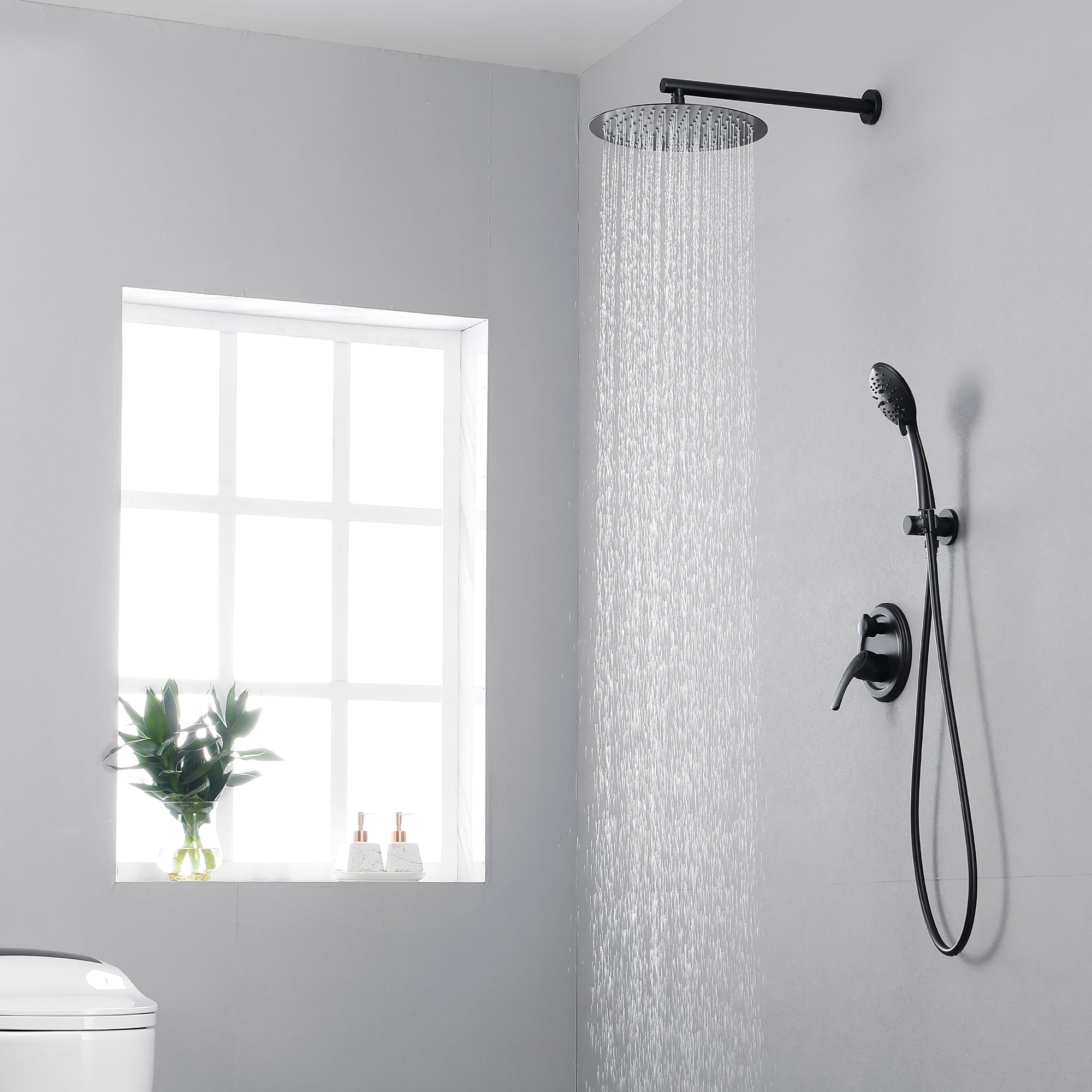 Luxury Shower Faucet Set, Shower System with High Pressure 12" Rain Shower Head and 5-Setting Handheld Shower Head