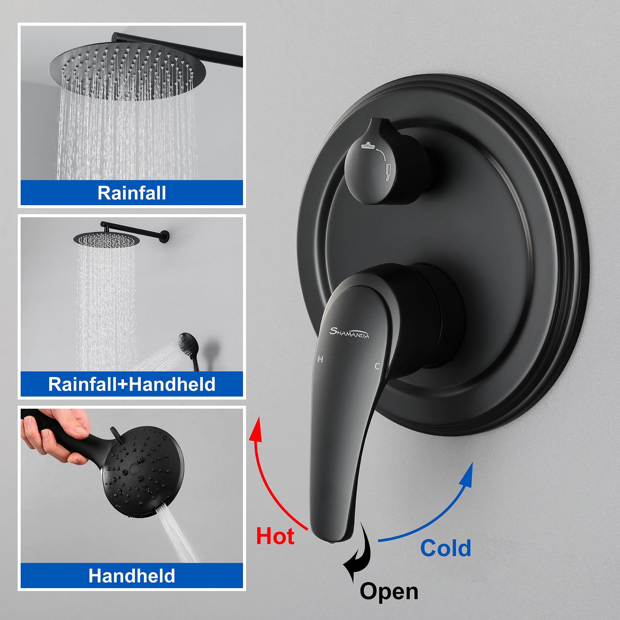 Luxury Shower Faucet Set, Shower System with High Pressure 12" Rain Shower Head and 5-Setting Handheld Shower Head