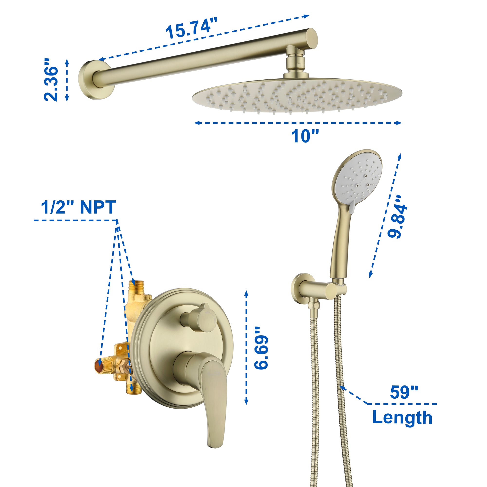 Shower System, Shower Faucets Sets Complete with High Pressure 10" Rain Shower Head and 5-Setting Handheld Shower Head