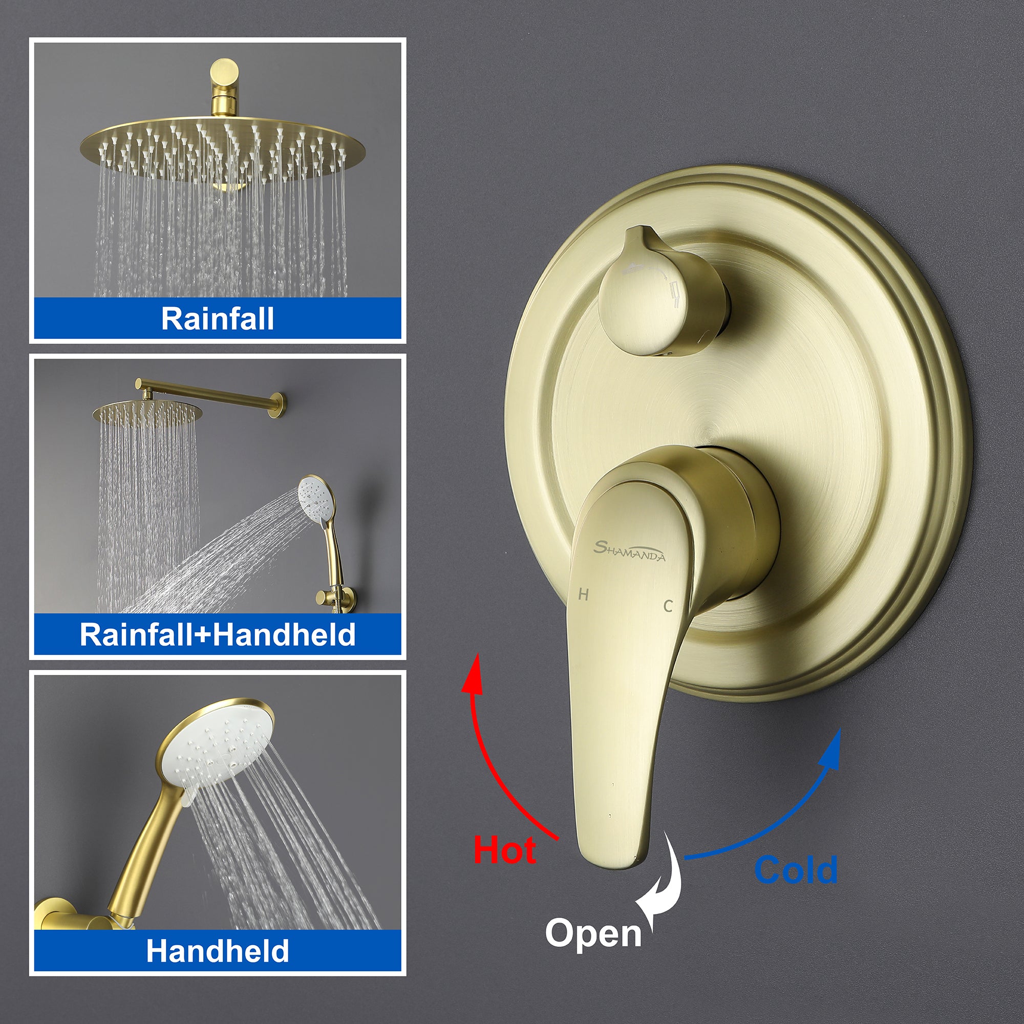 Shower System, Shower Faucets Sets Complete with High Pressure 10" Rain Shower Head and 5-Setting Handheld Shower Head