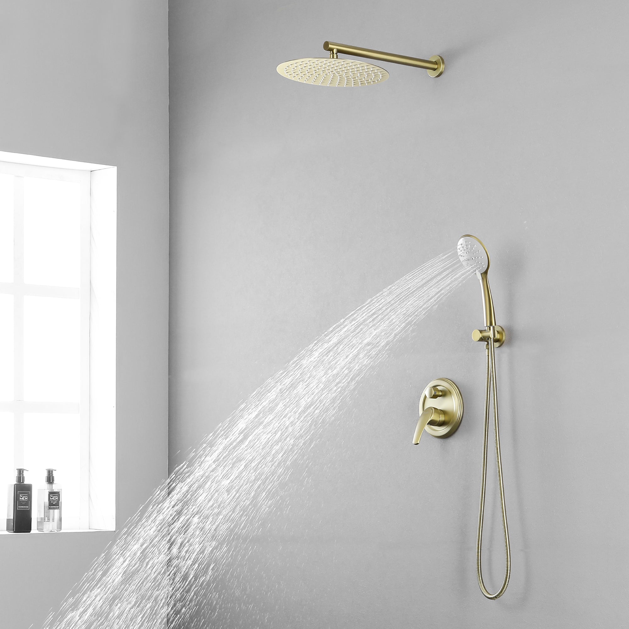 Luxury Shower Faucet Set, Shower System with High Pressure 12" Rain Shower Head and 5-Setting Handheld Shower Head