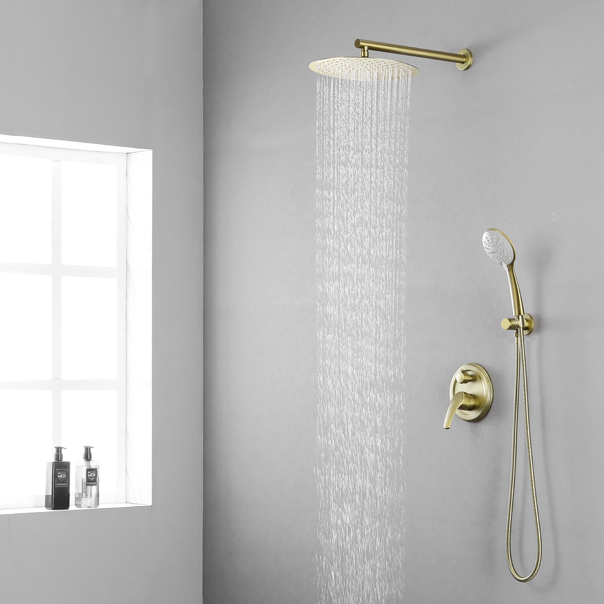 Luxury Shower Faucet Set, Shower System with High Pressure 12" Rain Shower Head and 5-Setting Handheld Shower Head