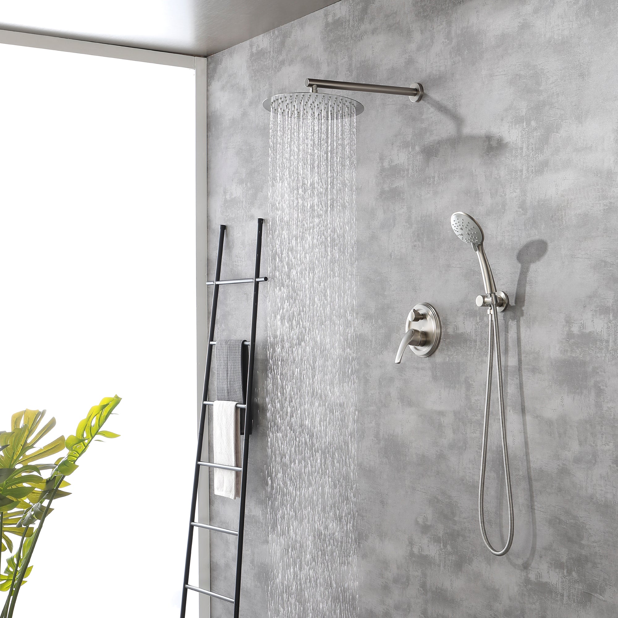 Luxury Shower Faucet Set, Shower System with High Pressure 12" Rain Shower Head and 5-Setting Handheld Shower Head