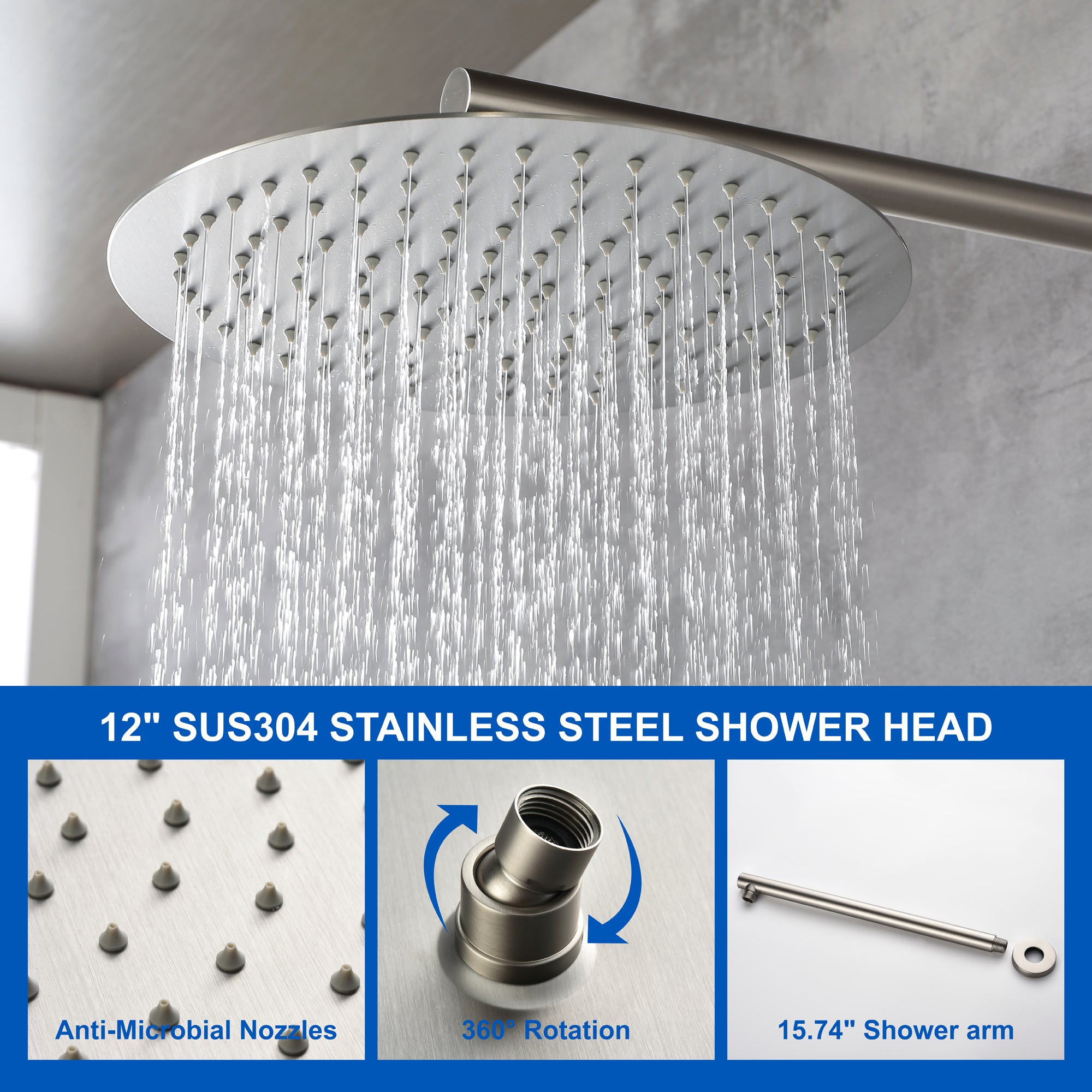 Luxury Shower Faucet Set, Shower System with High Pressure 12" Rain Shower Head and 5-Setting Handheld Shower Head
