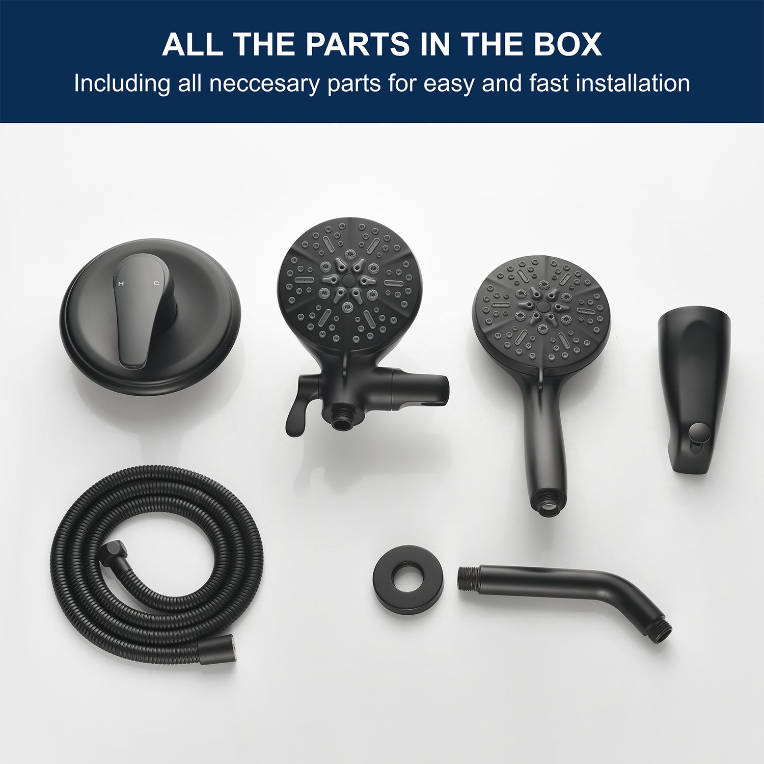Shower Faucets Sets Complete with Tub & Valve, 48 Setting Dual 2-in-1 High Pressure Rain & Handheld Shower Head System with 3-Way Water Diverter & Shower Trim Kit
