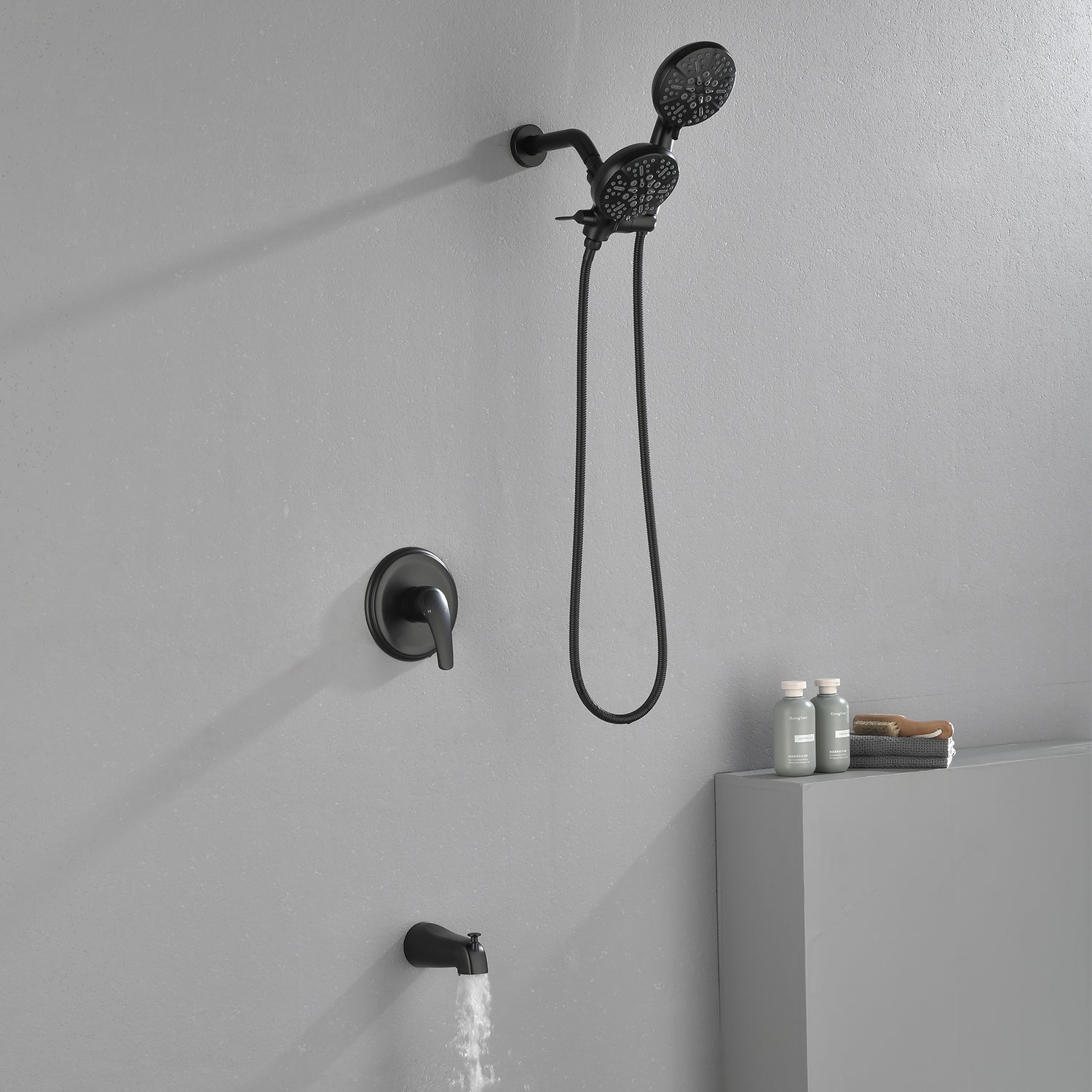 Shower Faucets Sets Complete with Tub & Valve, 48 Setting Dual 2-in-1 High Pressure Rain & Handheld Shower Head System with 3-Way Water Diverter & Shower Trim Kit