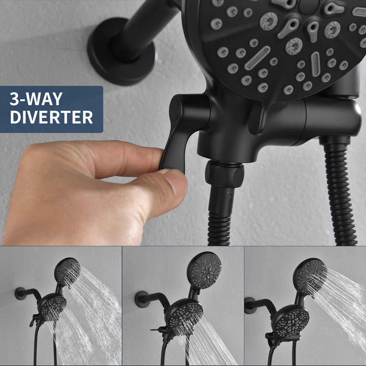 Shower Faucets Sets Complete with Tub & Valve, 48 Setting Dual 2-in-1 High Pressure Rain & Handheld Shower Head System with 3-Way Water Diverter & Shower Trim Kit