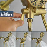 Shower Faucets Sets Complete with Tub & Valve, 48 Setting Dual 2-in-1 High Pressure Rain & Handheld Shower Head System with 3-Way Water Diverter & Shower Trim Kit