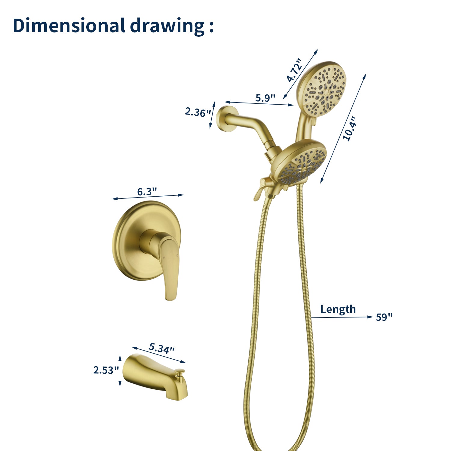 Shower Faucets Sets Complete with Tub & Valve, 48 Setting Dual 2-in-1 High Pressure Rain & Handheld Shower Head System with 3-Way Water Diverter & Shower Trim Kit