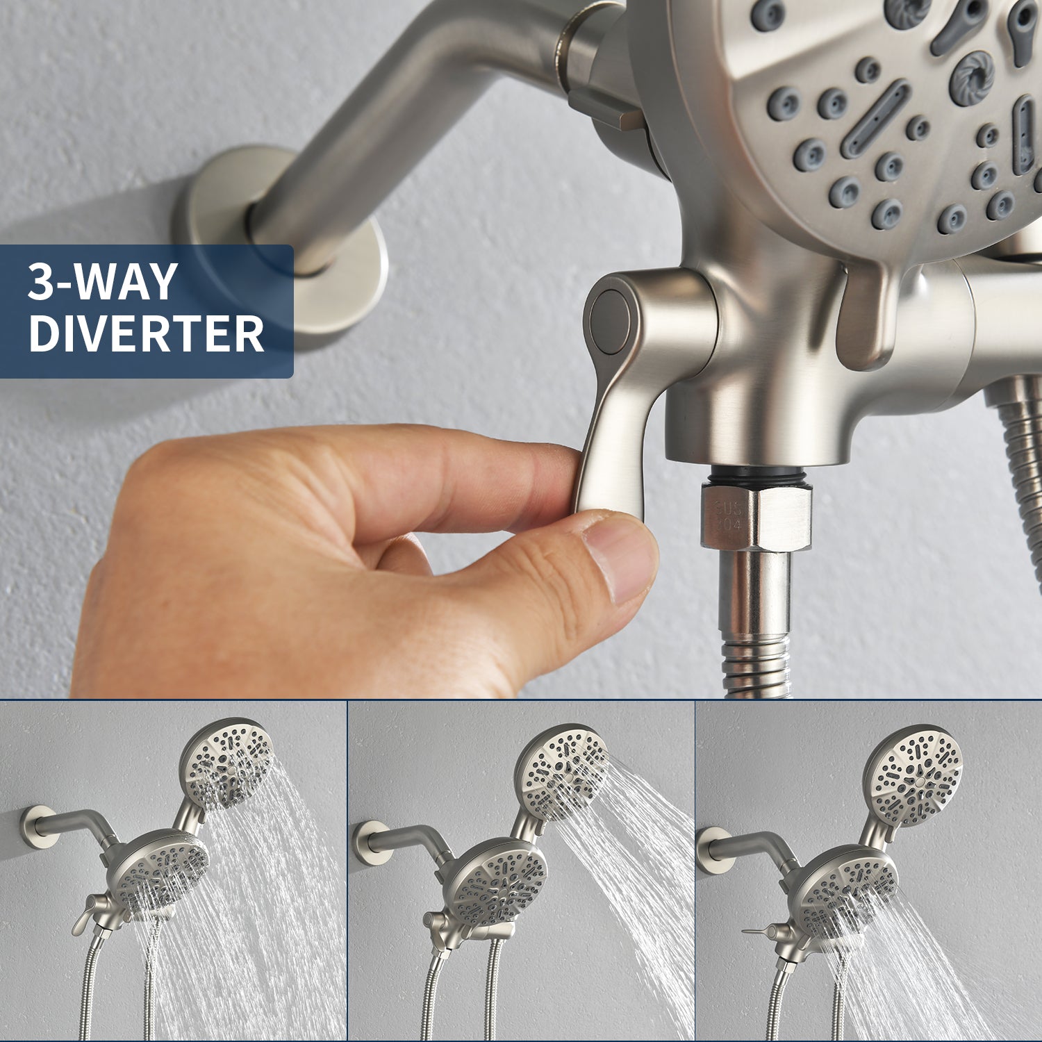 Shower Faucets Sets Complete with Tub & Valve, 48 Setting Dual 2-in-1 High Pressure Rain & Handheld Shower Head System with 3-Way Water Diverter & Shower Trim Kit